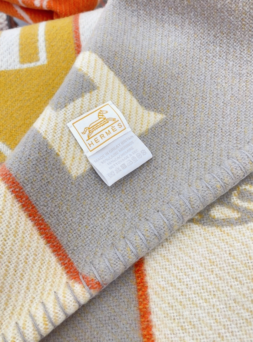 Replica Hermes Avalon Epopee blanket in jaune wool and cashmere