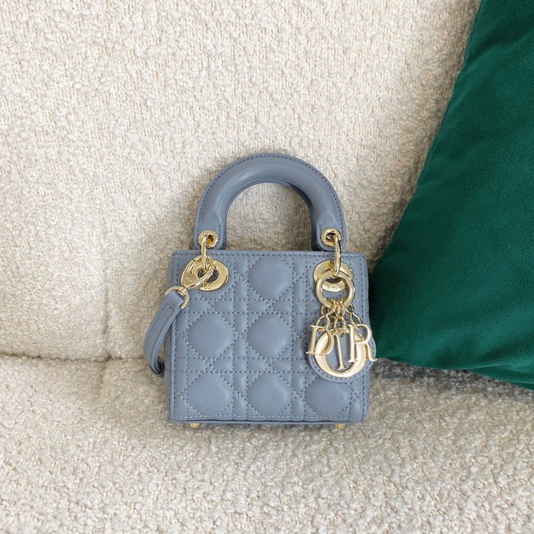 Dior Lady Dior Micro Bag Fake in Blue Cannage Lambskin