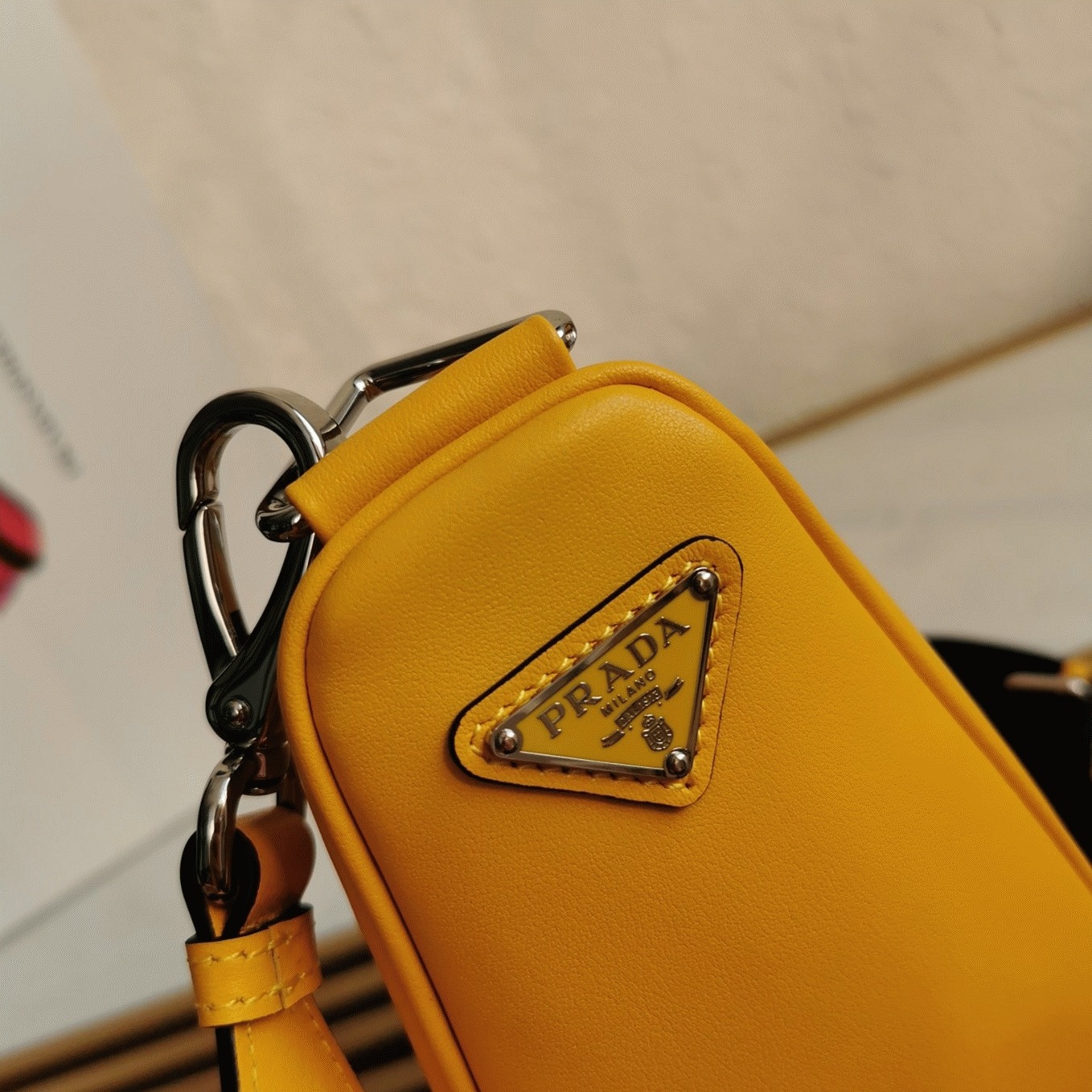 Prada Triangle Shoulder Bag Replica in Yellow
