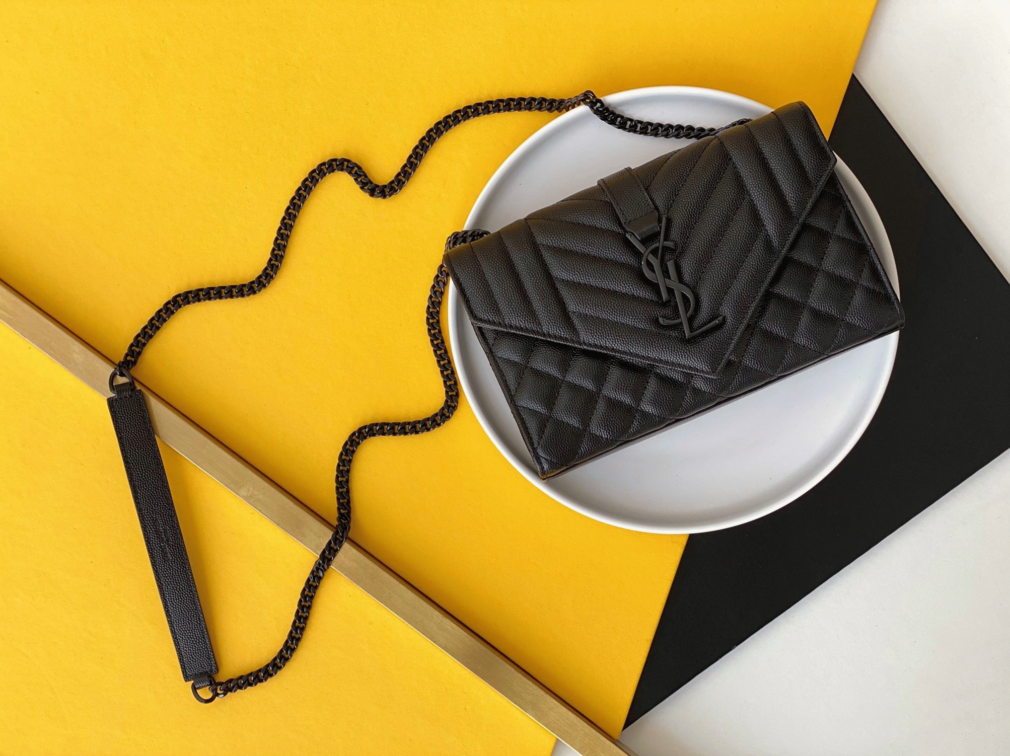 Replica Saint Laurent Envelope Small Black Bag with Black Hardware
