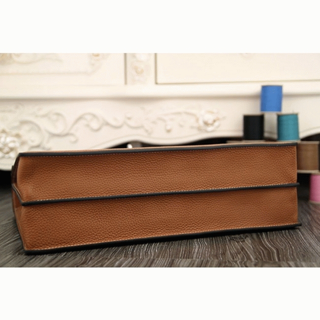 Brown Calf Leather Fake Hermes Kelly Depeche 38cm Briefcase
