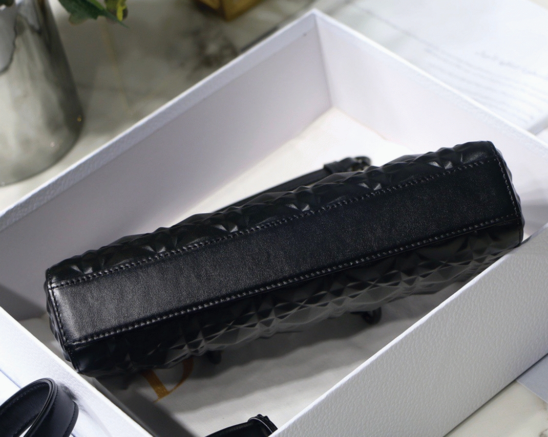 Dior Lady D-Joy Medium Bag Replica in Black Calfskin with Diamond Motif