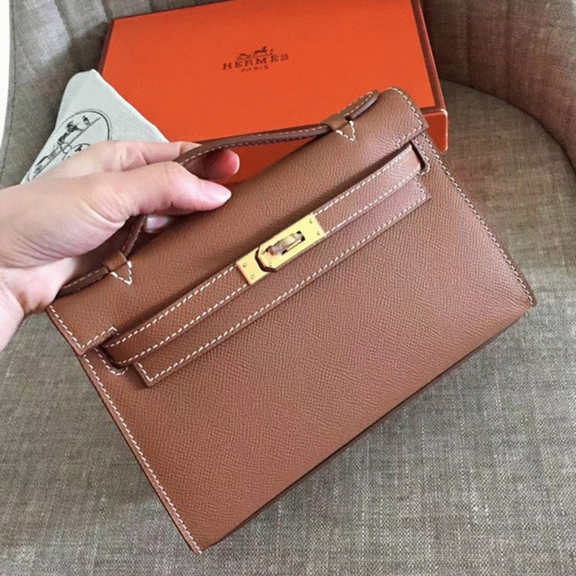 Hermes Gold Epsom High Quality Replica Kelly Pochette Elegant Clutch