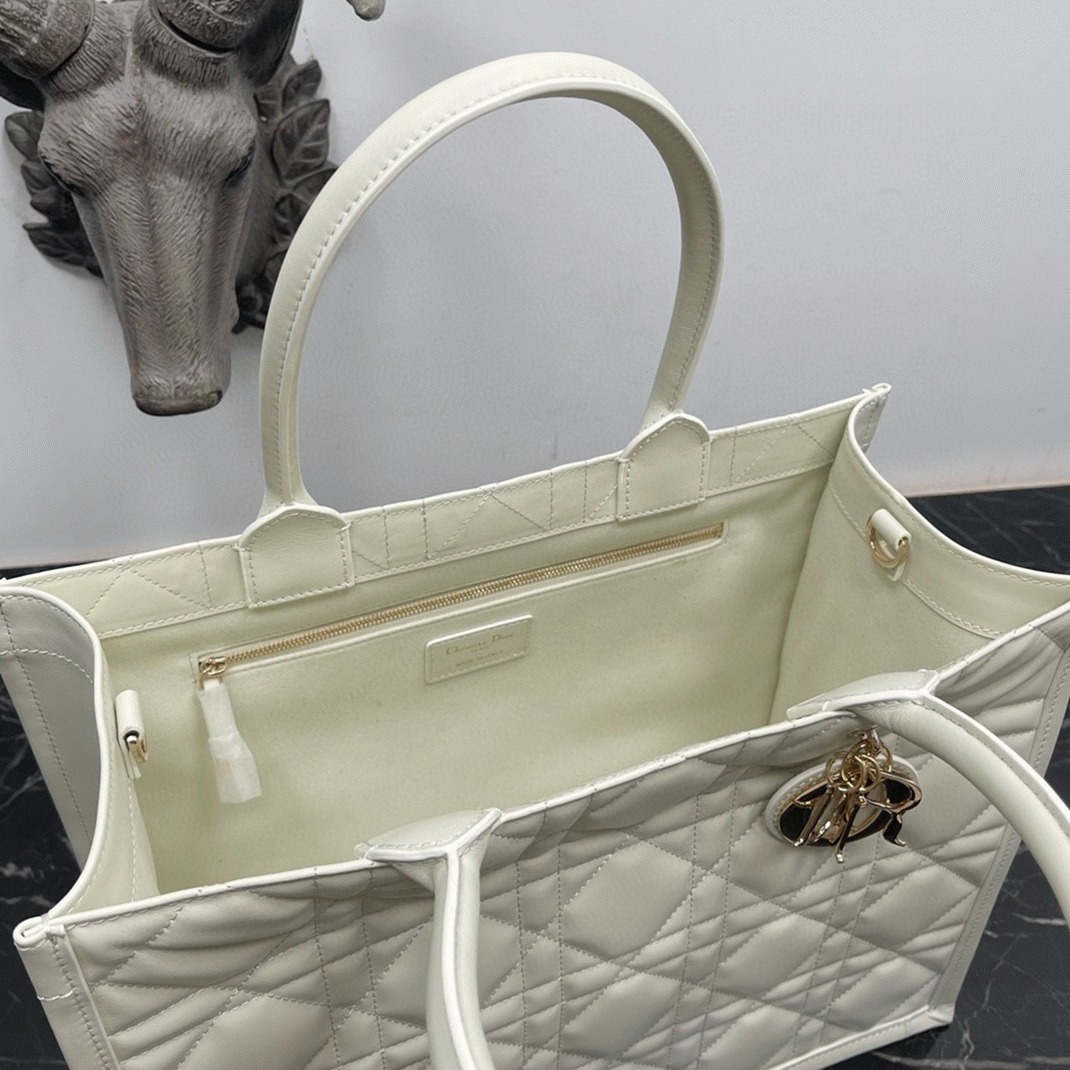Dior Medium Book Tote Bag Knockoff with Strap in White