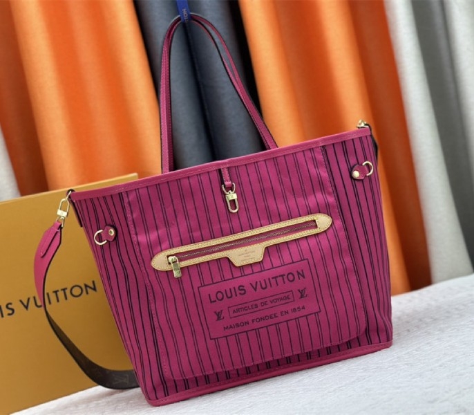 Louis Vuitton Neverfull Bandouliere Inside Out MM Tote In Monogram Canvas And Rose Pondichery Textile