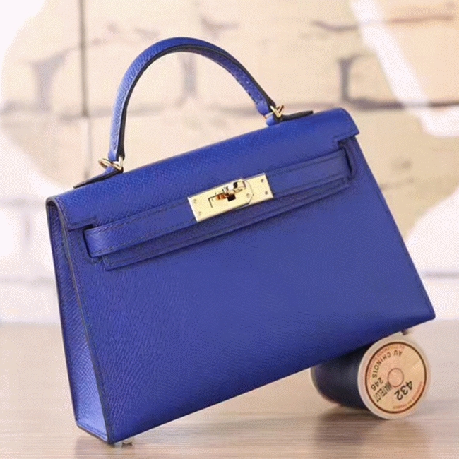 Electric Blue Epsom Fake Hermes Kelly 20cm Statement Bag