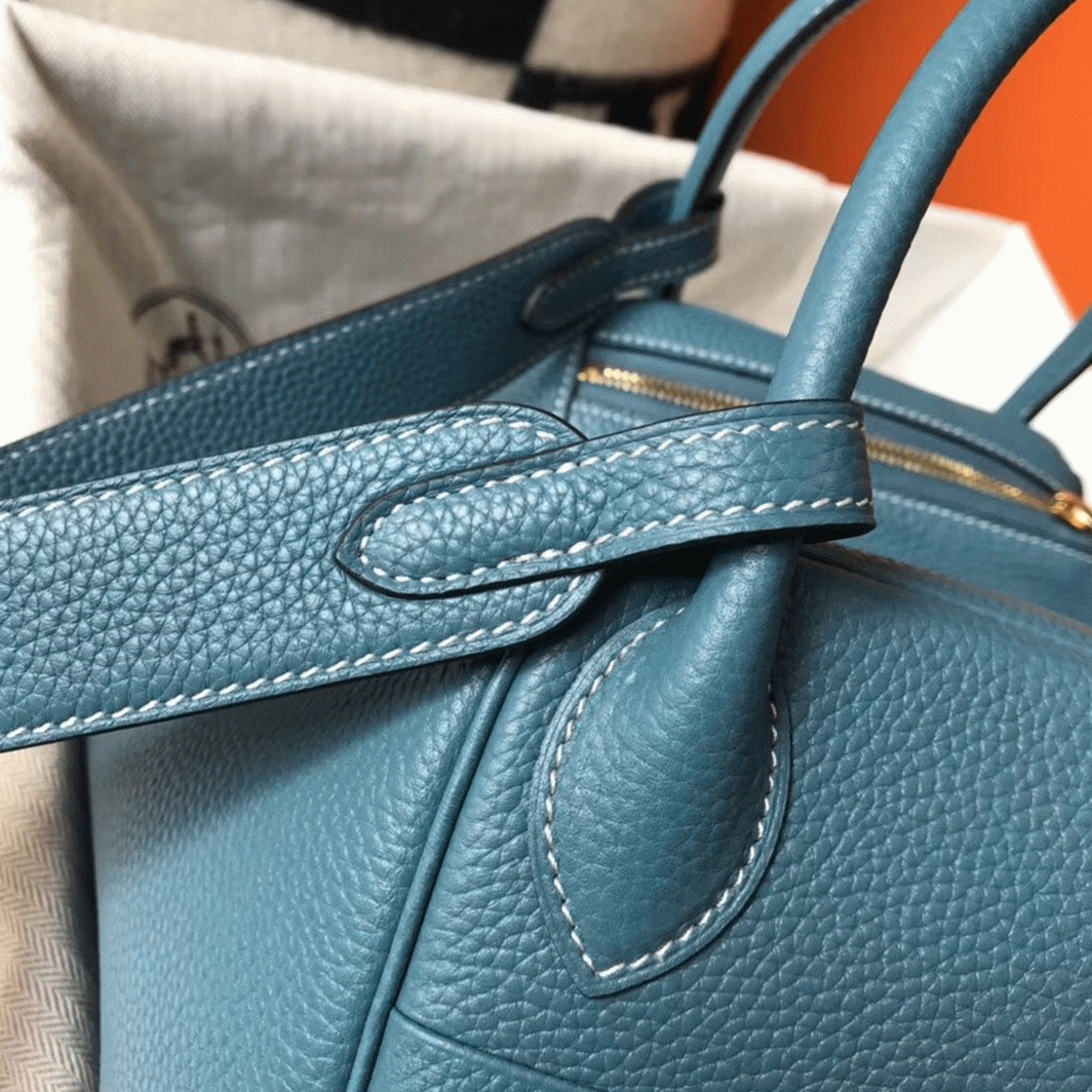 Fake Hermes Lindy 30cm bag in blue jean tone