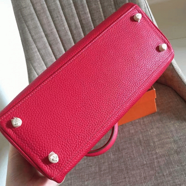 Red Clemence Hermes Kelly Retourne 28cm Replica Handbag