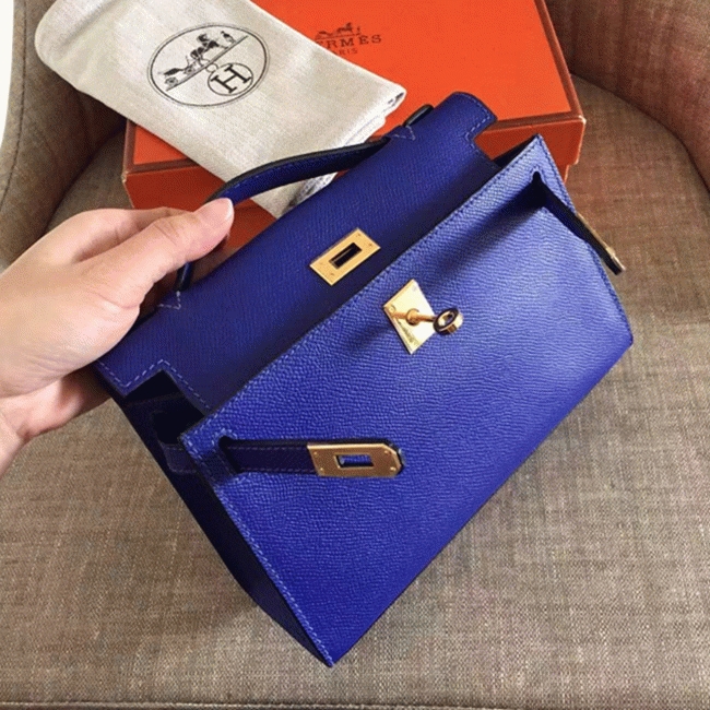 Electric Blue Epsom Replica Hermes Kelly Pochette Bright Purse