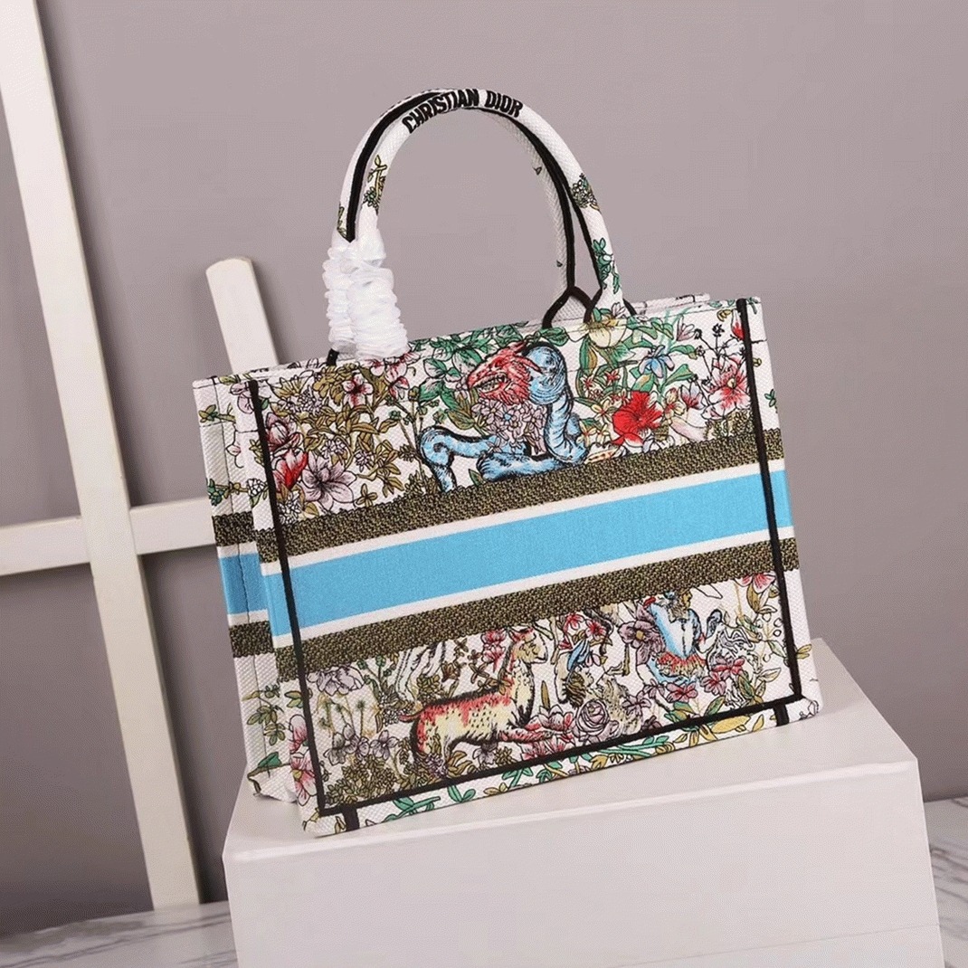 Dior Large Book Tote Bag Knockoff in Latte D-Constellation Embroidery