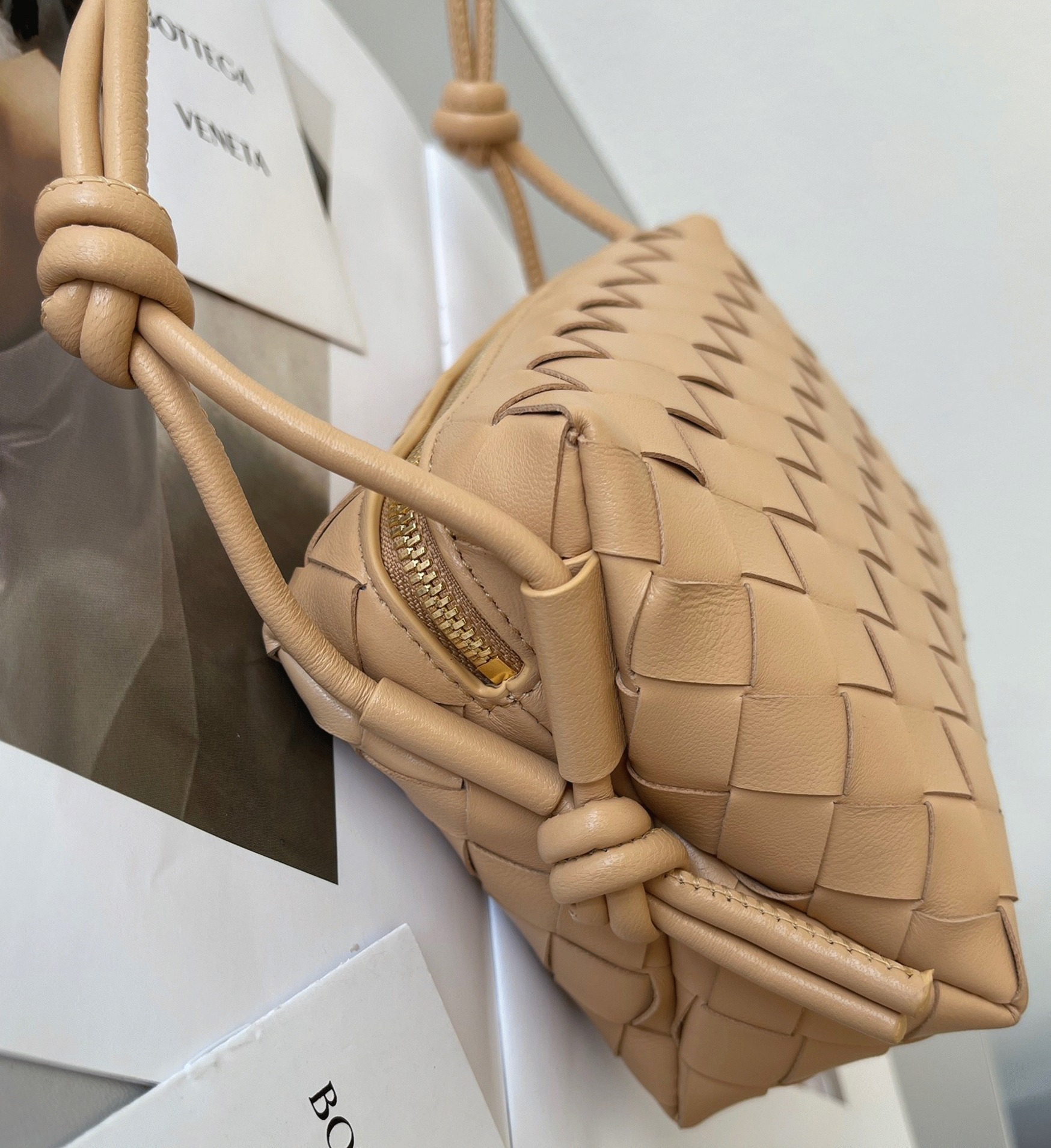 Fake Bottega Veneta Loop Mini Bag Almond