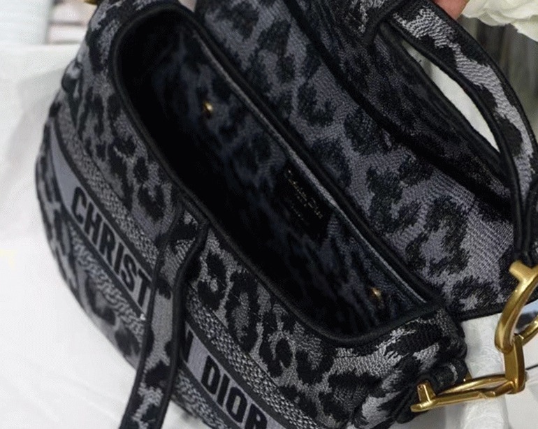 Dior Saddle Bag Replica in Grey Mizza Embroidery