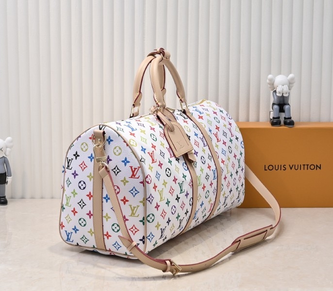 LV X TM Multicolored Keepall Bandouliere 50 In White