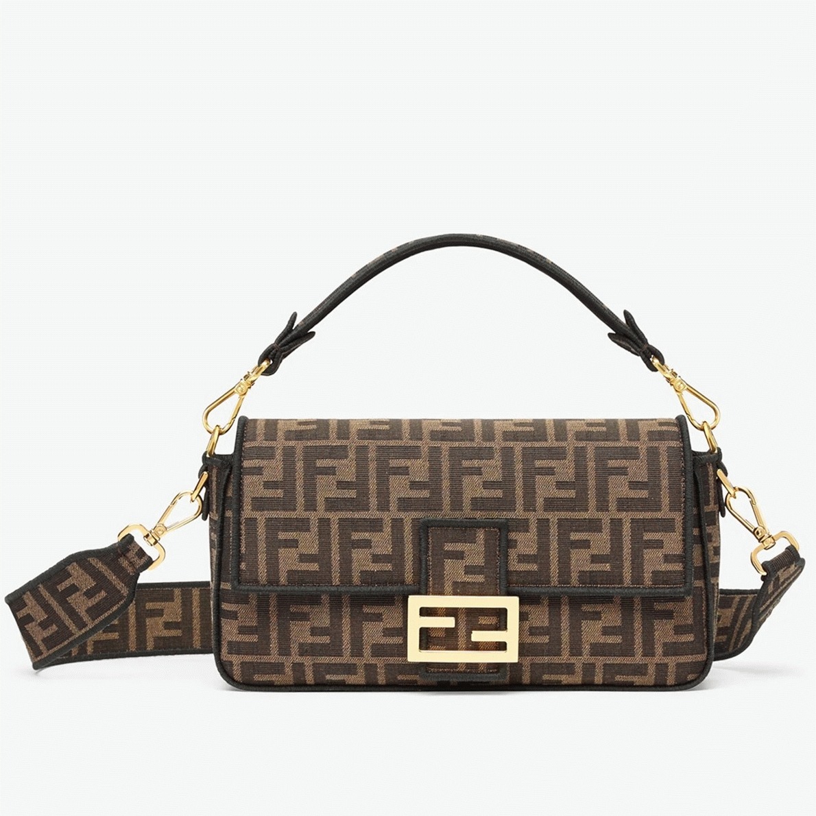 Top Quality Fake Fendi Large Baguette Bag In Brown FF Jacquard Fabric