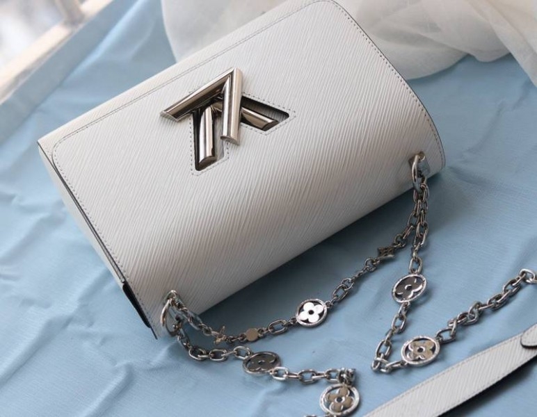 Louis Vuitton Epi Leather Twist MM With Flowers Jewels Chain Bag In Optic White