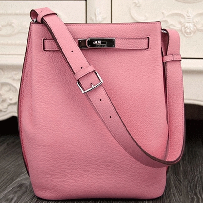 Pink Leather Replica Hermes So Kelly 22cm Feminine Shoulder Bag