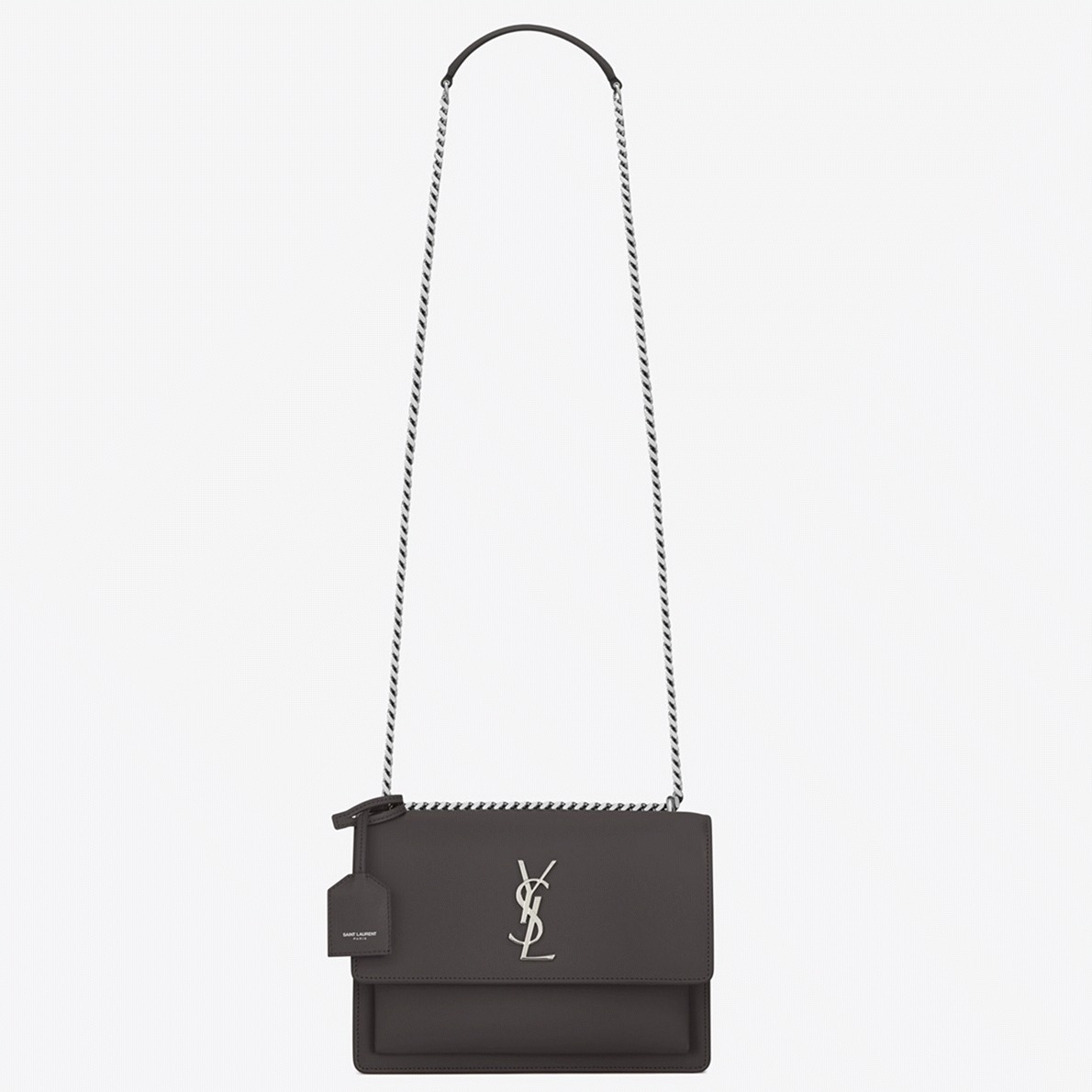 Fake Saint Laurent Sunset Medium Chain Bag Grey Calfskin
