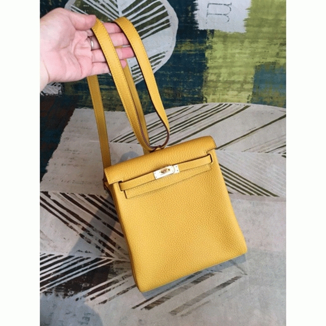 Yellow Clemence Fake Hermes Kelly Ado PM Backpack