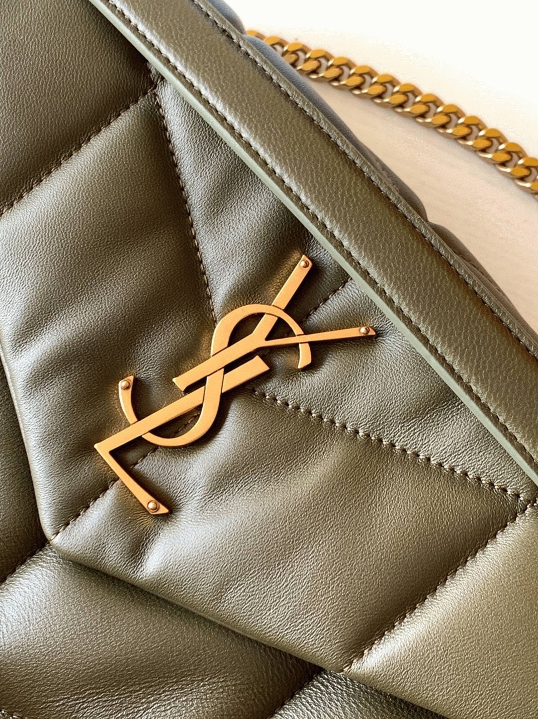 Replica Saint Laurent Puffer Small Chain Bag Army Green Lambskin
