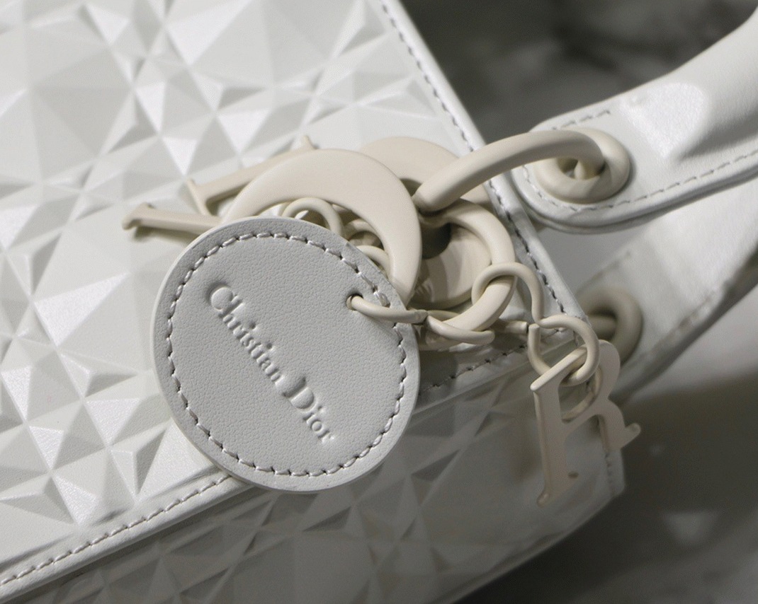Dior Lady Dior Mini Bag Knockoff in White Calfskin with Diamond Motif