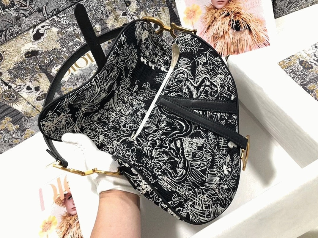 Dior Saddle Bag Knockoff in Blue Toile de Jouy Reverse Jacquard