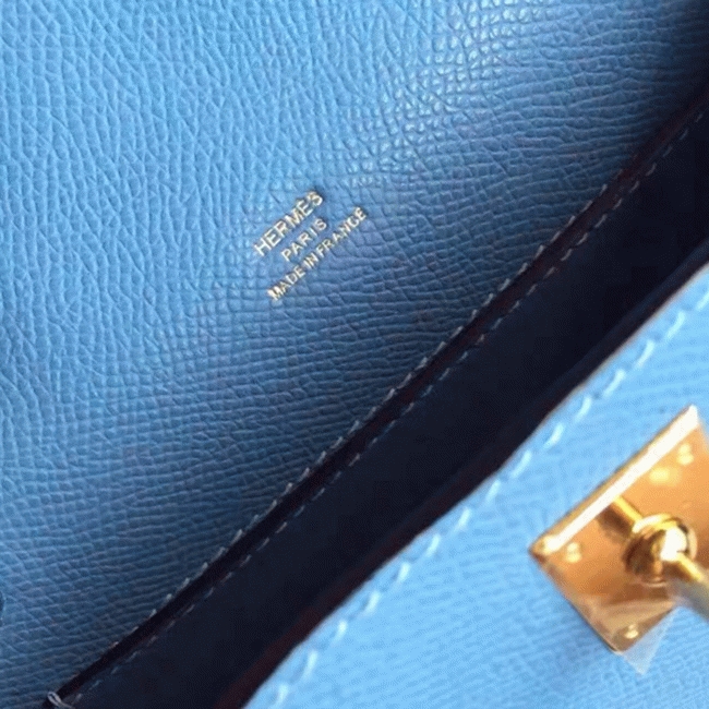 Celeste Epsom Knockoff Hermes Kelly Pochette Light Blue Clutch