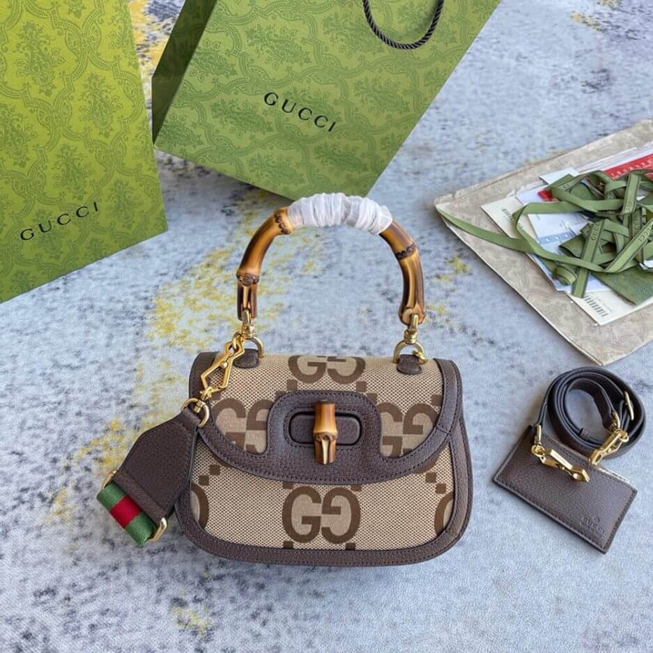 GUCCI BAMBOO 1947 JUMBO GG SMALL TOP HANDLE BAG