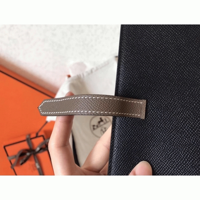 Black Taupe Fake Hermes Bearn Wallet