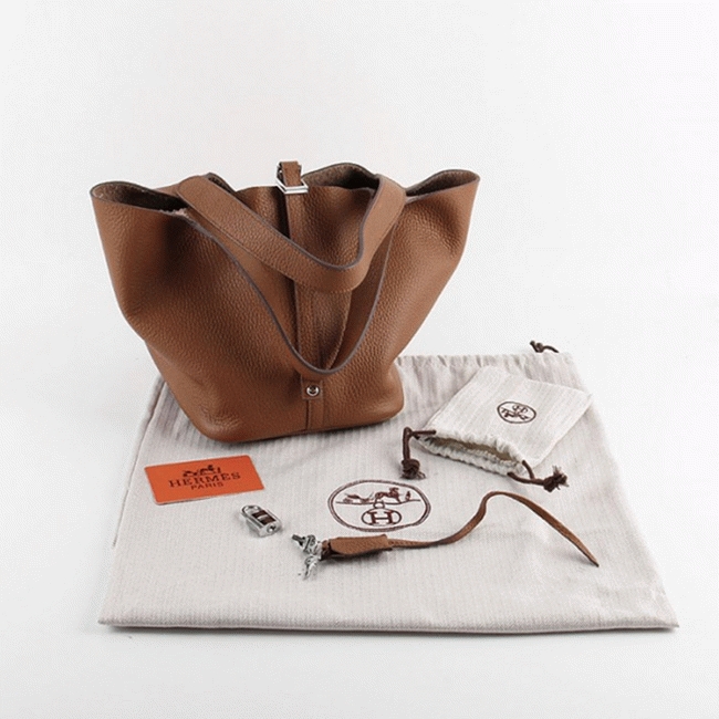 Brown faux luxury Hermes Picotin Lock handbag