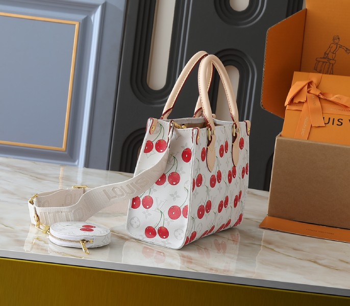 LV X TM Monogram Cherry Canvas Onthego PM In White