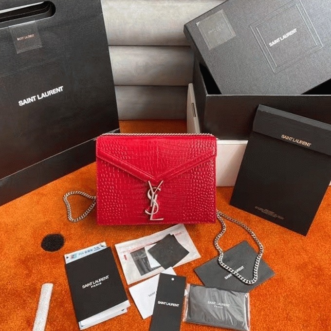 Fake Saint Laurent Cassandra Medium Bag Red Crocodile