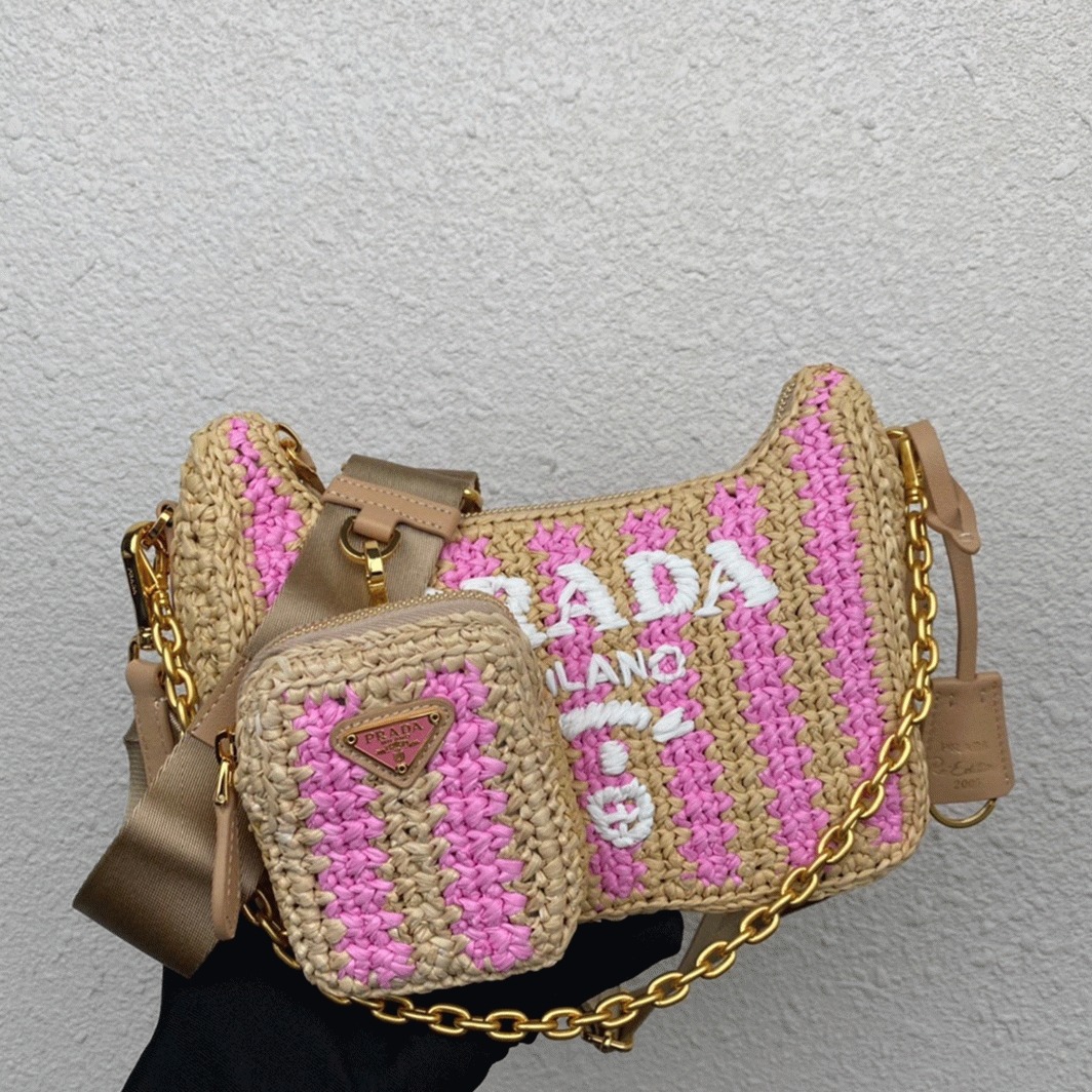 Prada Re-Edition Bag Knockoff in Beige and Pink Stripe