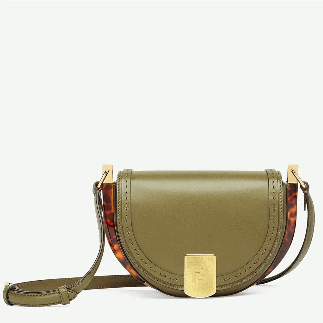 Top Quality Knockoff Fendi Moonlight Saddle Bag In Green Calfskin