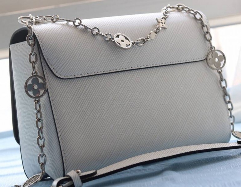 Louis Vuitton Epi Leather Twist MM With Flowers Jewels Chain Bag In Optic White