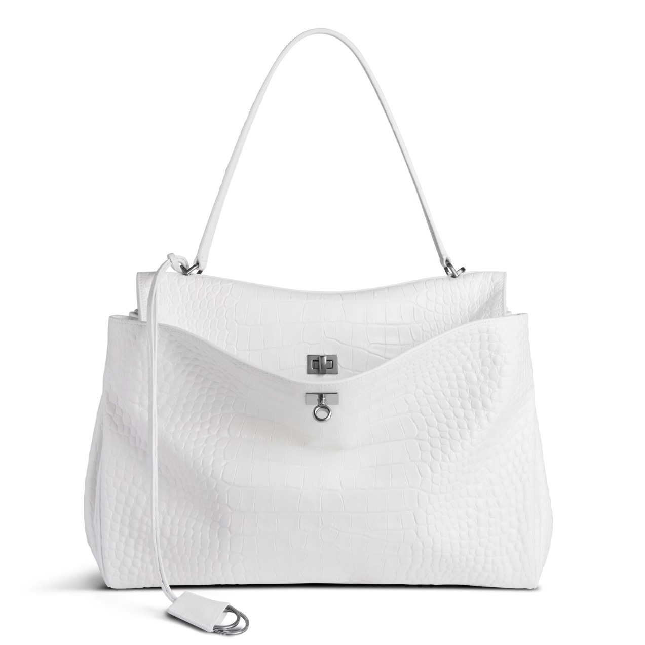 Knockoff Balenciaga Rodeo Large Bag White Crocodile Embossed Calfskin