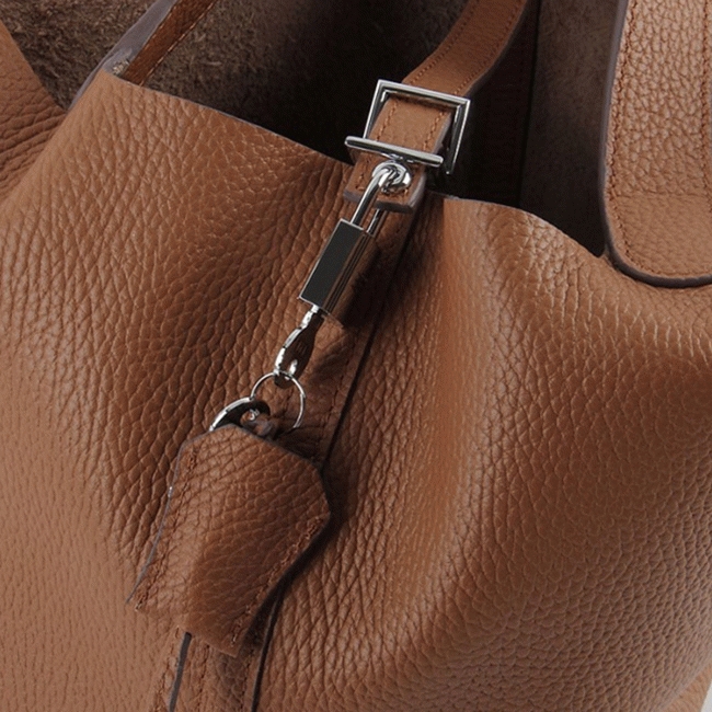 Brown faux luxury Hermes Picotin Lock handbag