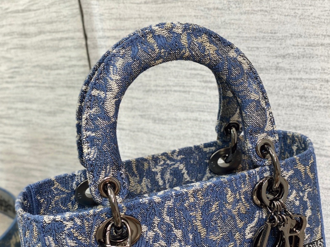 Dior Lady D-Lite Medium Bag Replica in Blue Brocart Denim-Effect Embroidery