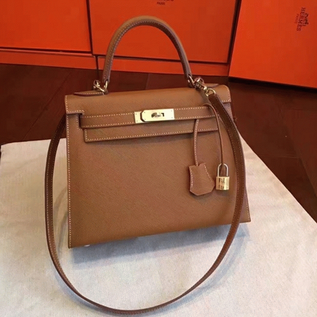 Brown Epsom Faux Luxury Hermes Kelly Sellier 28cm Elegant Purse