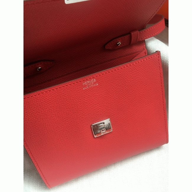 Red luxury replica Hermes Clic wallet with strap