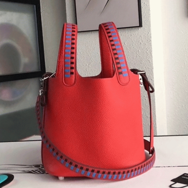 Red fake Hermes Picotin Lock 18cm handbag with braided handles