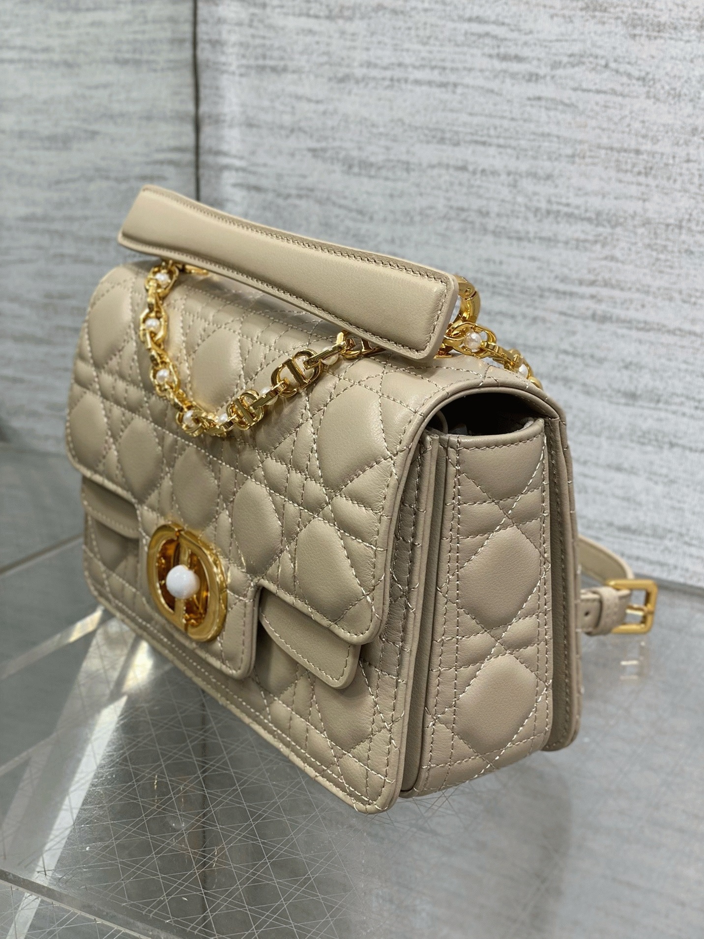 Dior Small Jolie Top Handle Bag Knockoff in Beige Cannage Calfskin