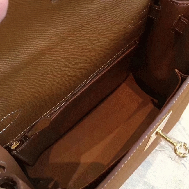 Brown Epsom Faux Luxury Hermes Kelly Sellier 28cm Elegant Purse