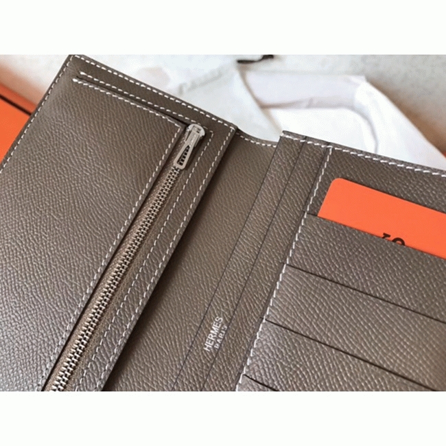 Black Taupe Fake Hermes Bearn Wallet