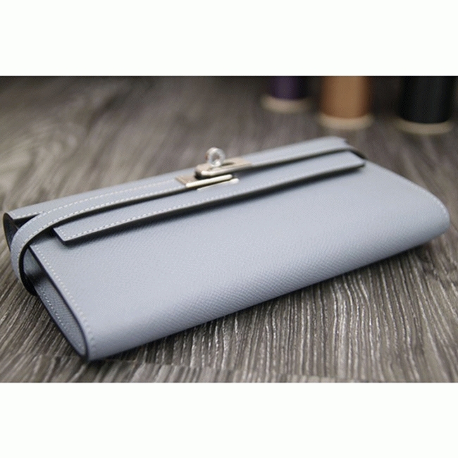Blue lin knockoff Hermes Kelly Longue wallet