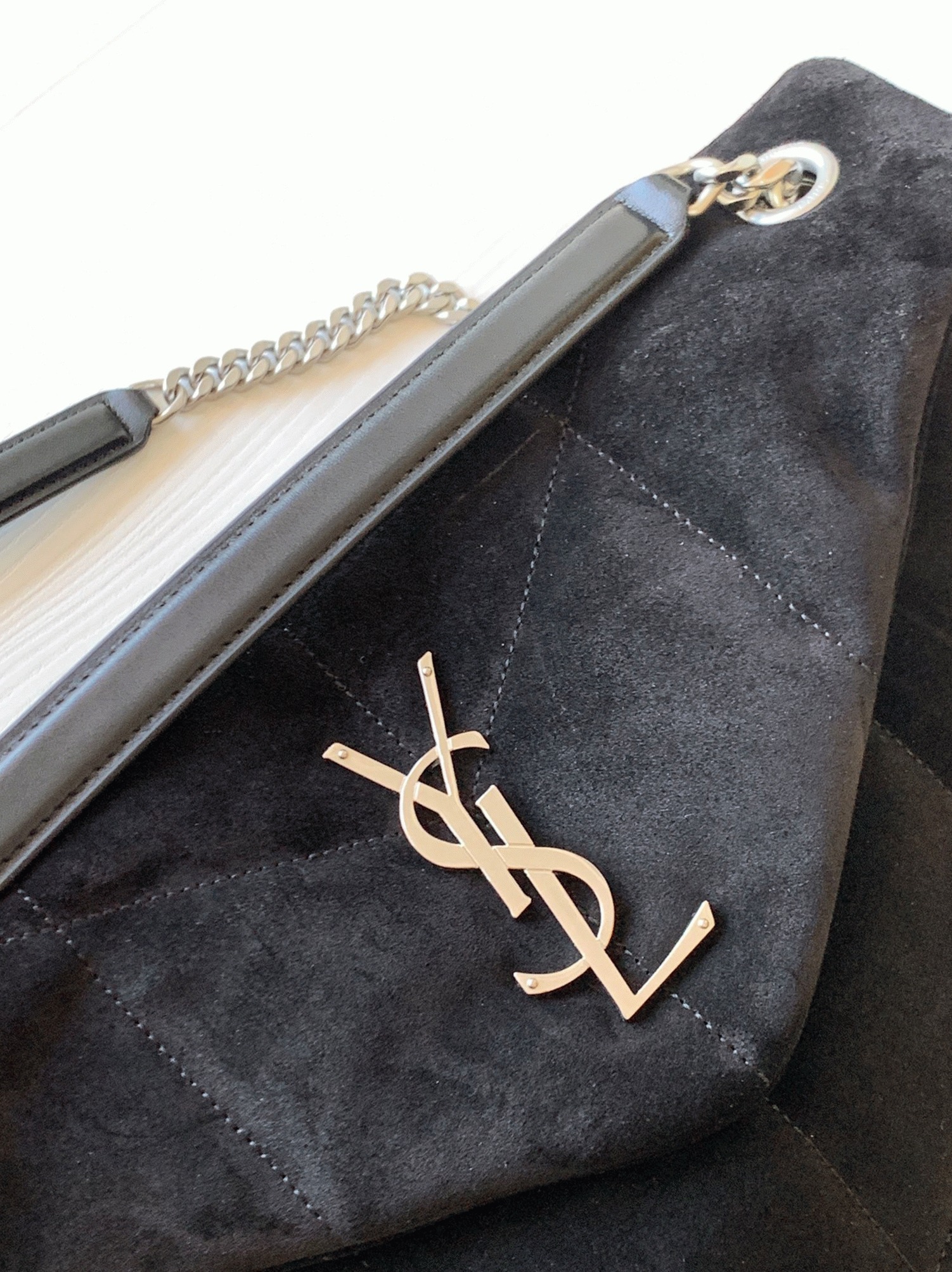 Saint Laurent Puffer Medium Chain Bag Black Suede Calfskin