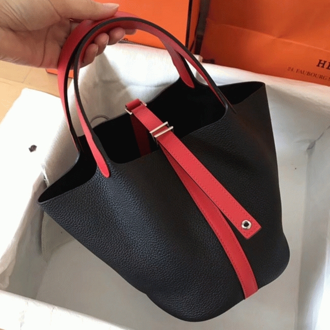 High quality bicolor black replica Hermes Picotin Lock 18cm handbag