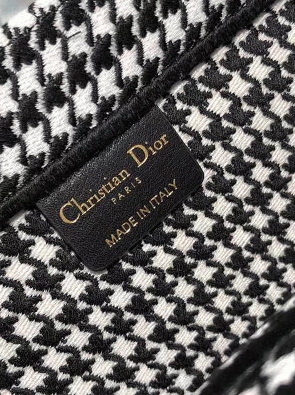 Dior Large Book Tote Bag Fake in Houndstooth Embroidered Canvas