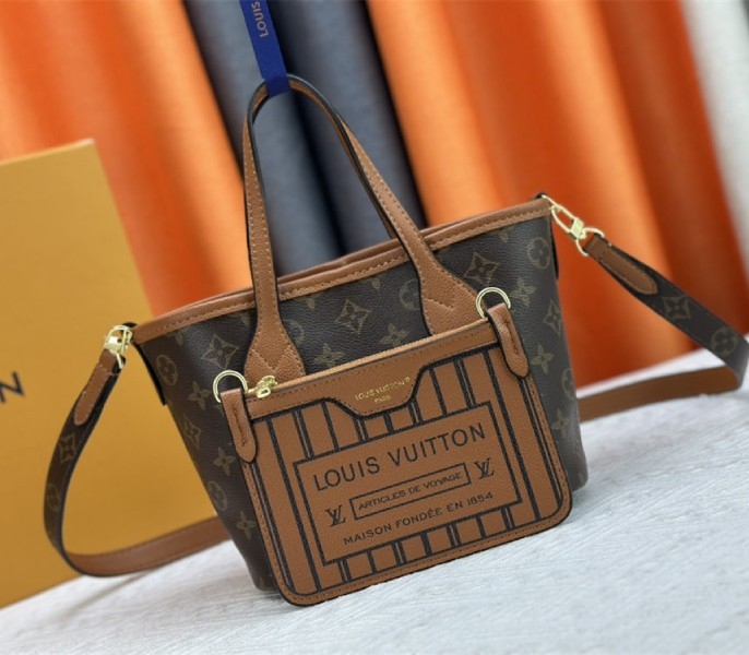 Louis Vuitton Neverfull Bandouliere Inside Out BB Tote In Monogram Canvas And Brown Leather