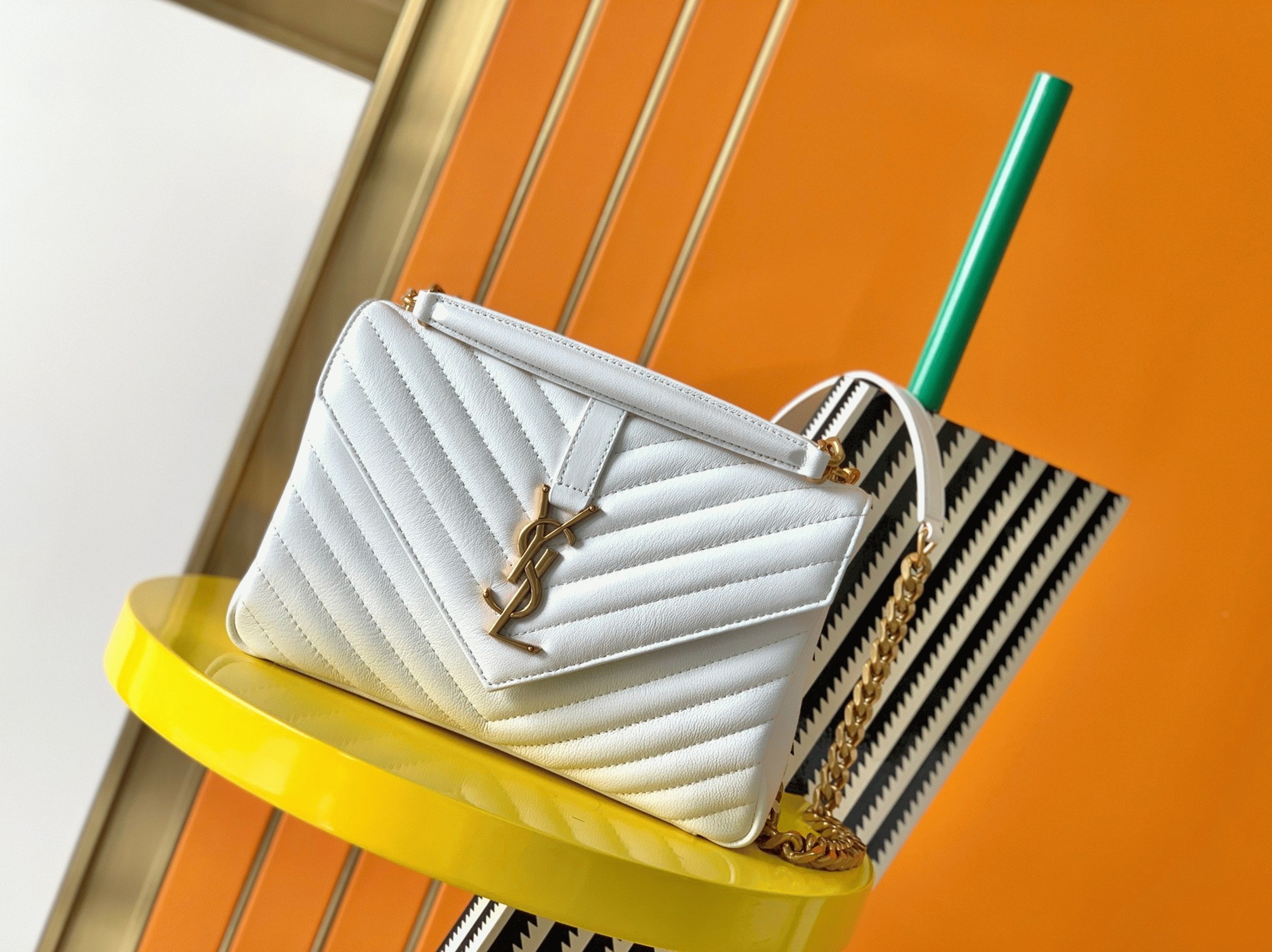 Replica Saint Laurent College Medium Chain Bag White