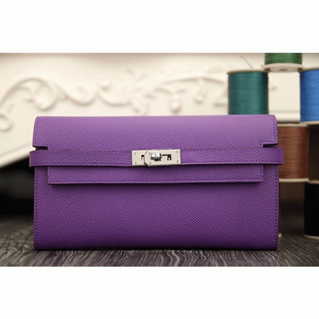 Purple replica Hermes Kelly Longue wallet